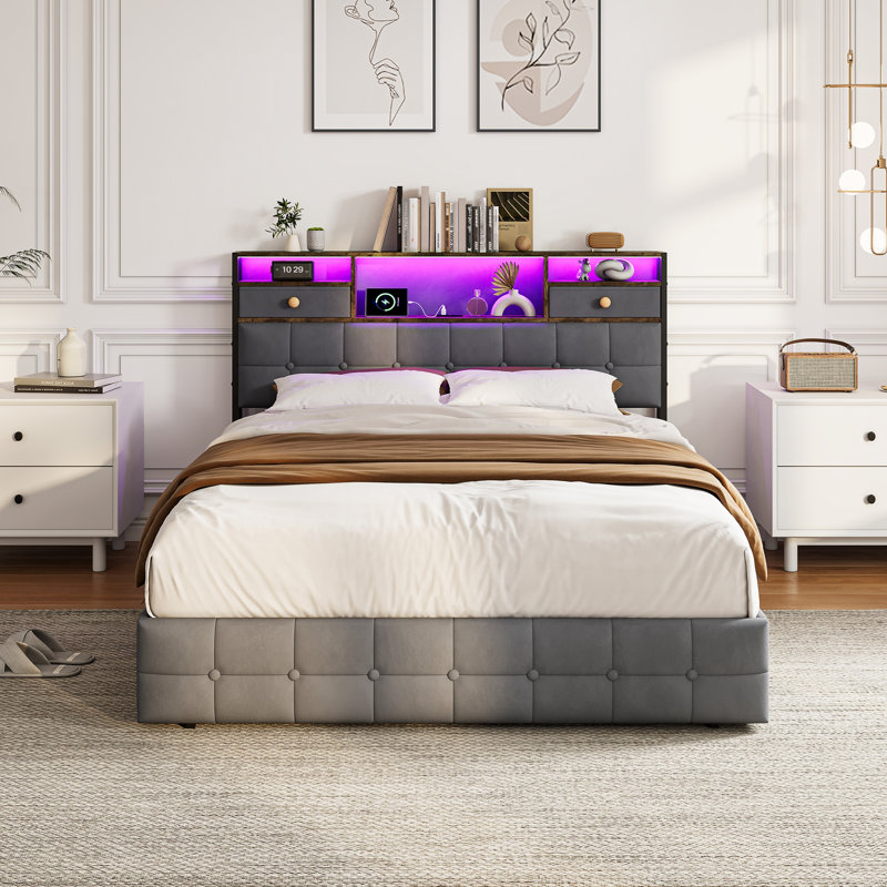Ottoman Storage Bed, European Double (140 x 200 cm), Grey