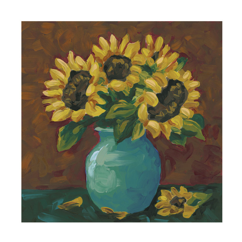Art mural sur toile tendue - «Sunflower Romance II» de June Erica Vess pour décoration de salon, de chambre à coucher ou de bureau - 14 x 14