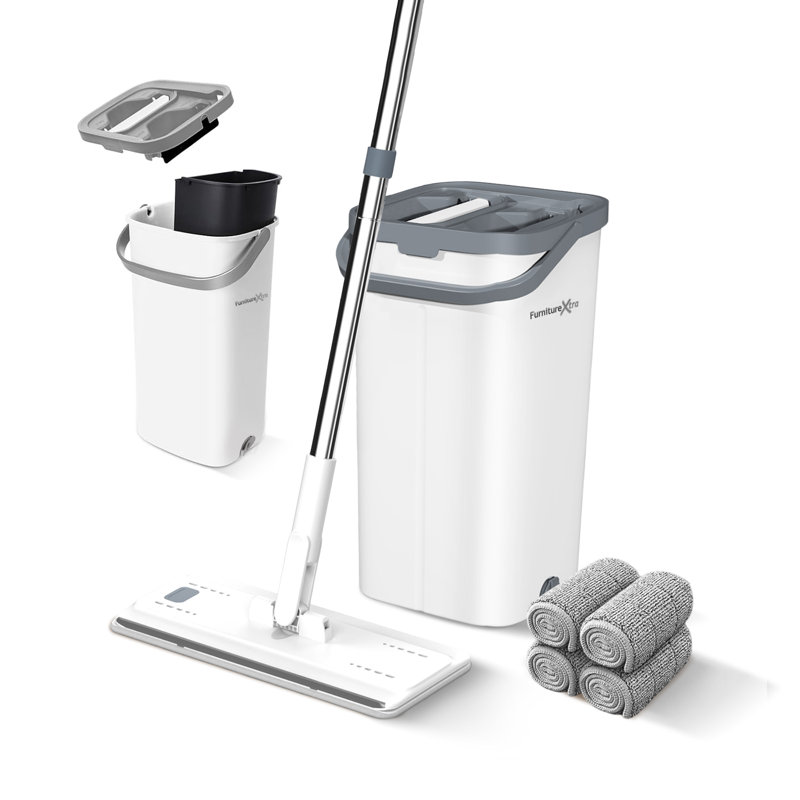 Microfibre Flat Mop with Bucket, for Wet and Dry Floor, Complete Cleaning System