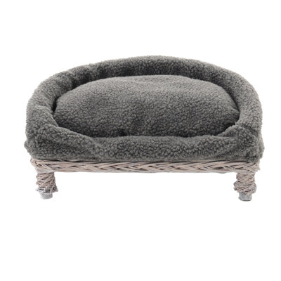 Grey Hand-Woven Rattan Medium Dog Bed