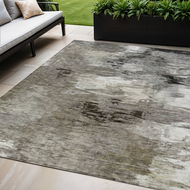 Tapis extérieur lavable abstrait beige et ivoire 5 pi x 8 pi taupe