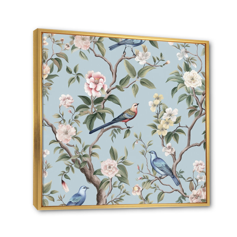 Amritha chinoiserie avec oiseaux et pivoines, art mural pour salon, oiseaux, H 36 po x l 36 po x P 1,5 po