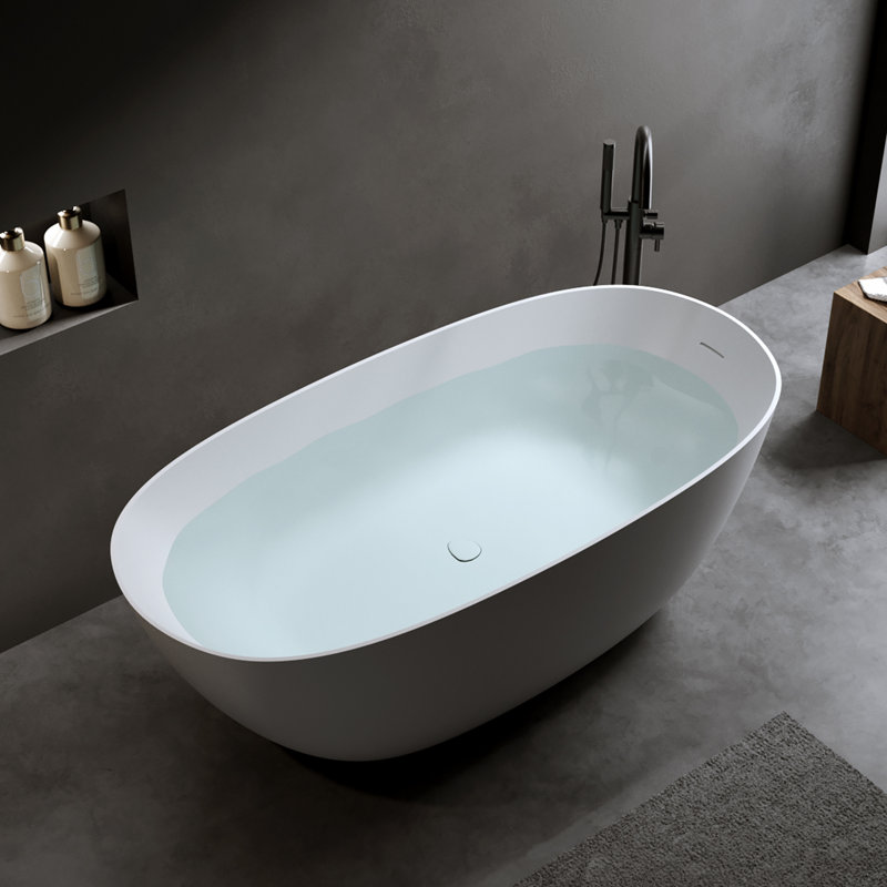 Freestanding Bathtub Resin Stone Soaking Bathtub Solid Surface Modern Tubs With Overflow And Pop-Up Drain In White