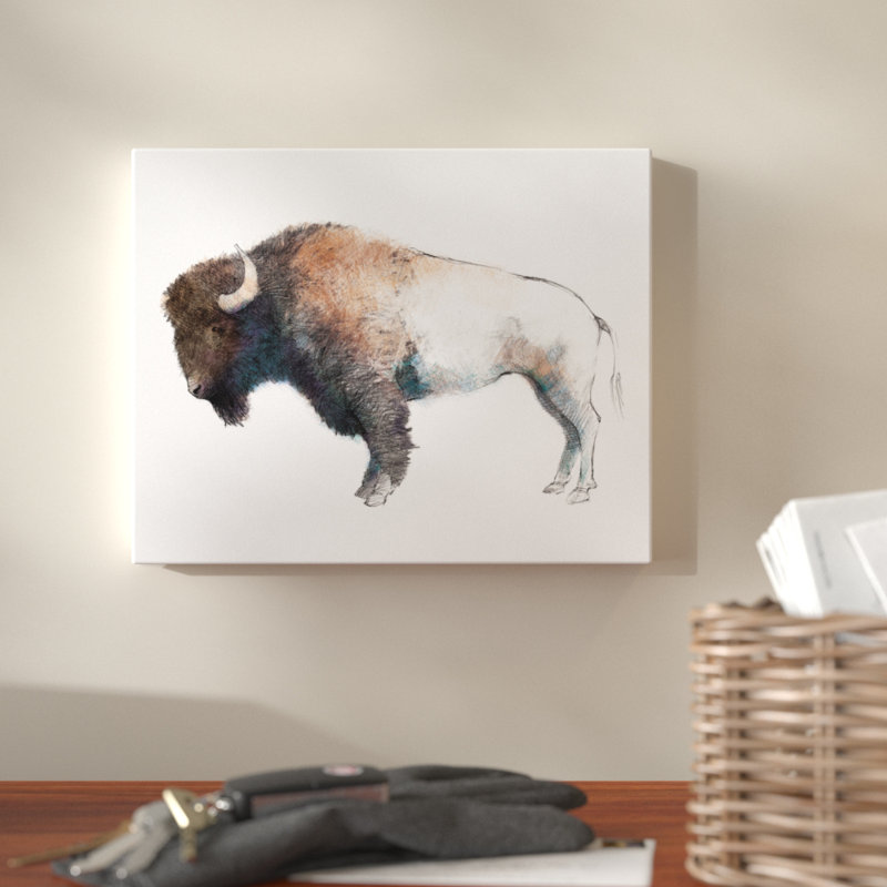 Colorful Bison by Avery Tillmon Print on Canvas, 8" H x 10" W x 2" D, White Floater Frame