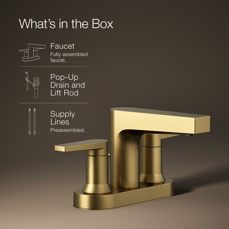 Taut Centerset Bathroom Sink Faucet, Vibrant Brushed Modern Brass