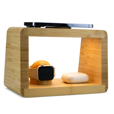 3 In 1 Wireless Charging Station - Bamboo With Night Light