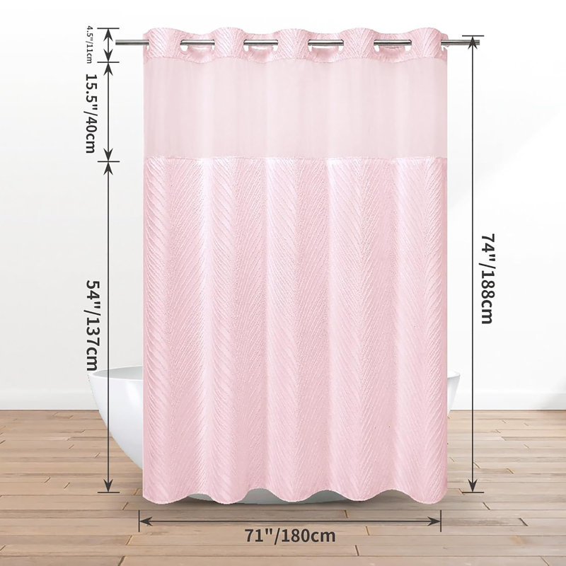 Ensemble de rideau de douche Stall no Hook, Rose, H 74 po x l 71 po