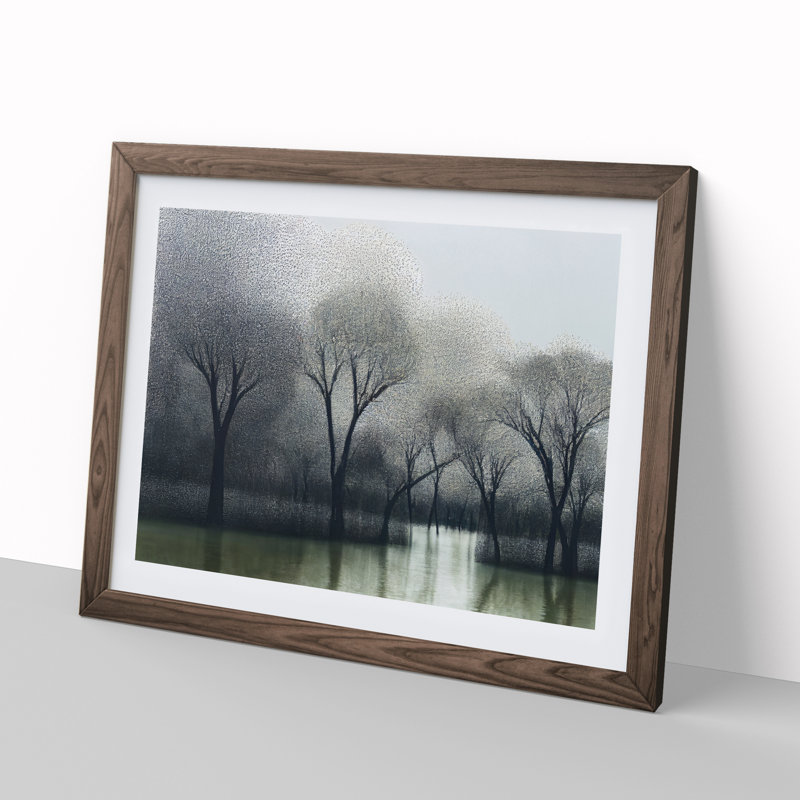 XH1022-9182X Trees By The River - Single Picture Frame Painting, 25cm H x 34cm W x 2cm D, Walnut
