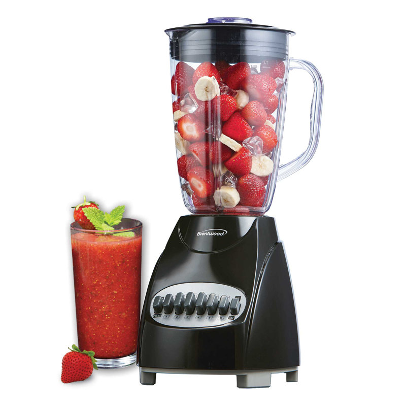 Mélangeur à 12 vitesses avec bocal en verre noir Brentwood - Mélangeur de comptoir puissant de 550 W pour les smoothies, les laits frappés et les boissons protéinées - Bocal 50 oz sans BPA, pales en acier inoxydable, fonction à impulsion