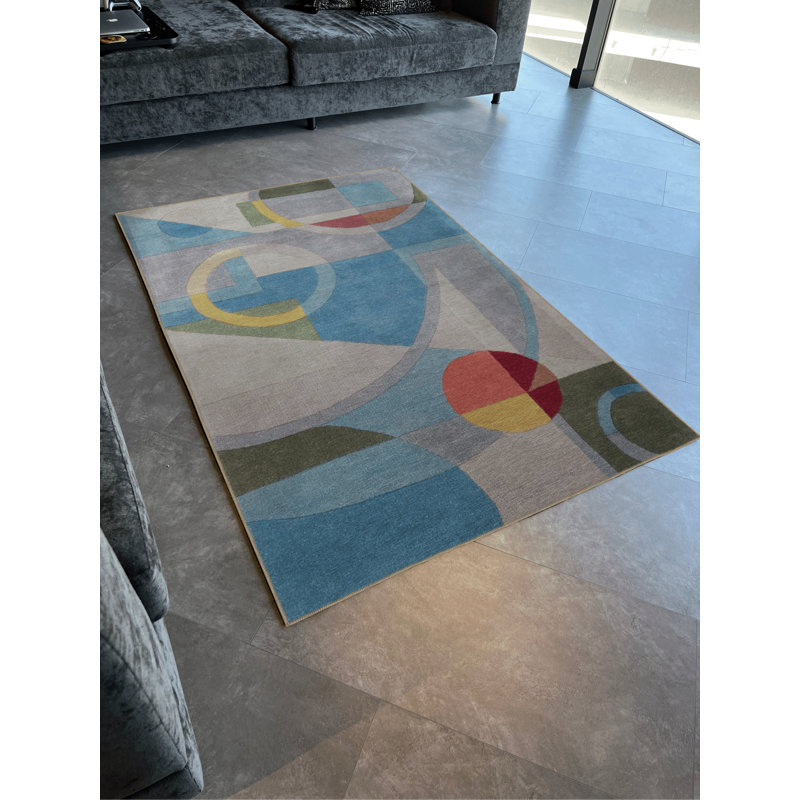 Tapis décoratif moderne multicolore à motif géométrique bleu, Tapis de couloir 3 pi 9,81 po x 9 pi 10,11 po