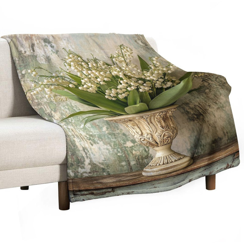 Jeté de luxe en flanelle Lilyofthevalleybouquetinornateurn, 50x60in