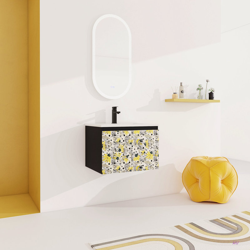 Meuble-lavabo mural 24 po avec lavabo en céramique et porte d'armoire à fermeture en douceur, ensemble KD, 24"