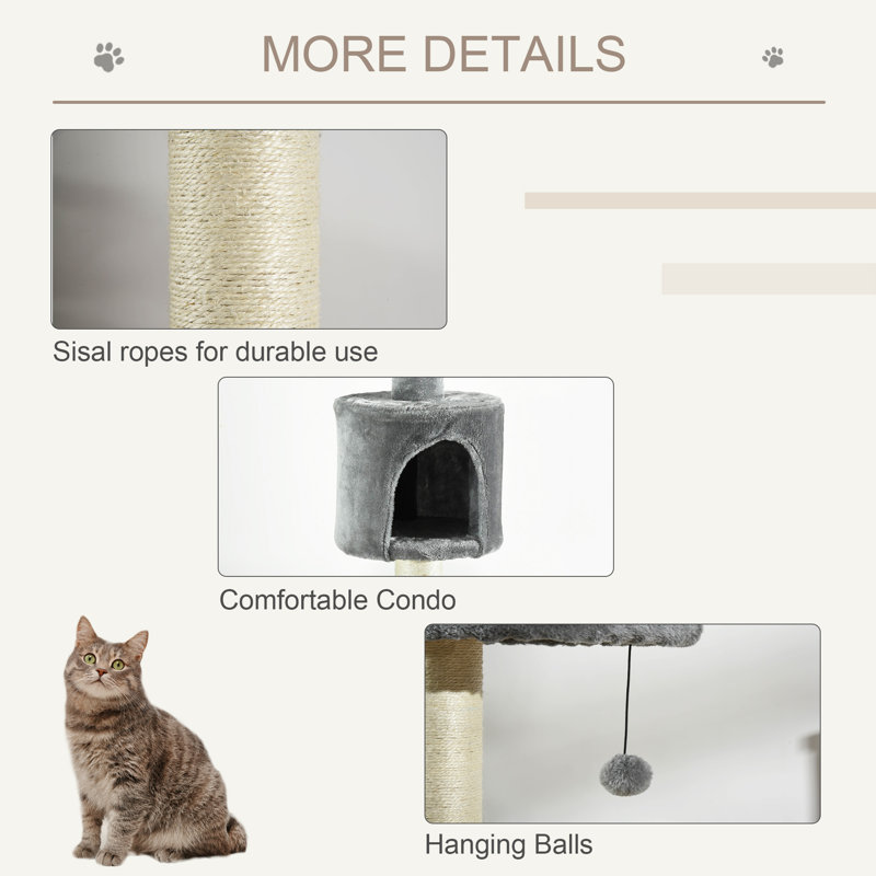 Gray Sisal 4-Tier Adjustable Cat Climbing Tree