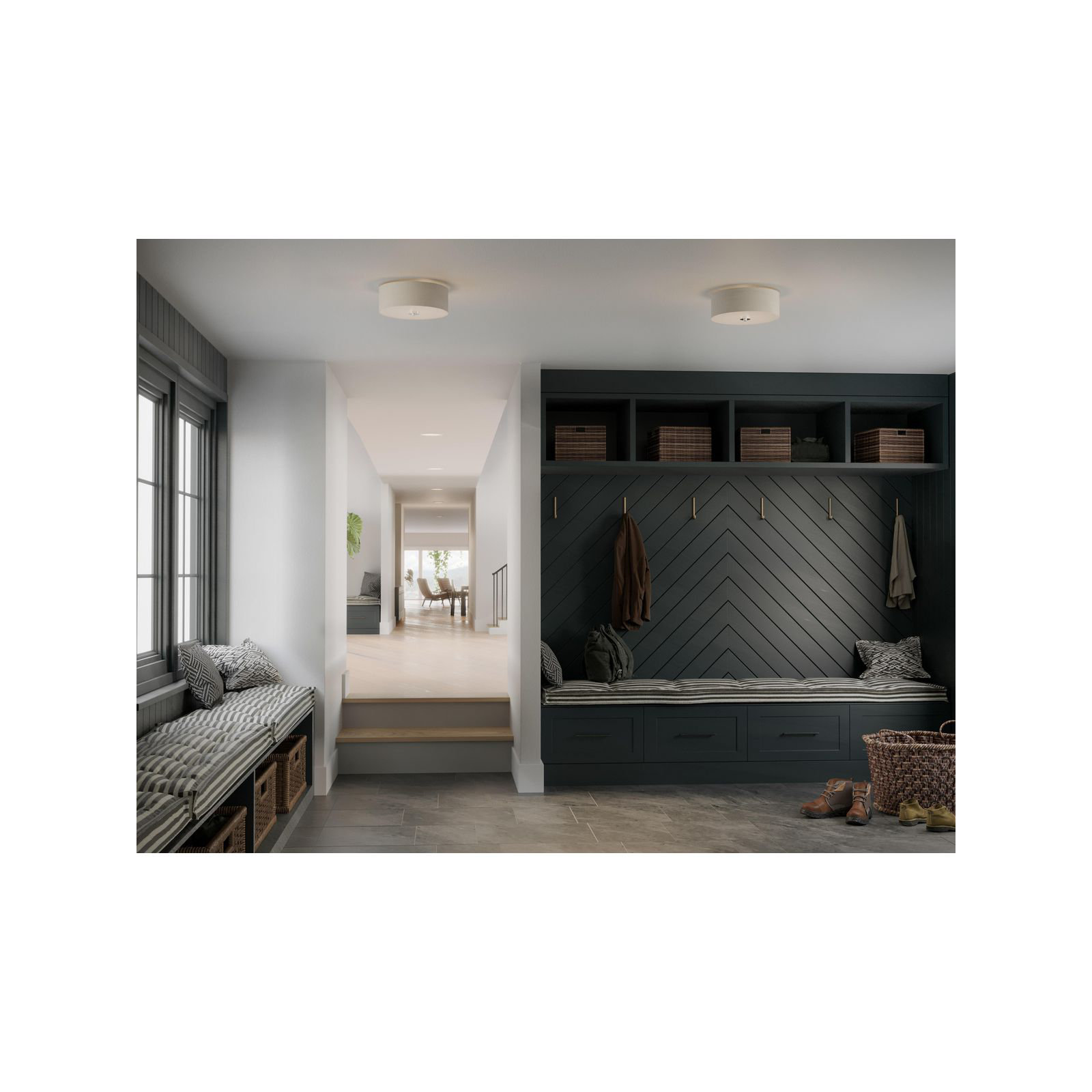 Chantey 2 Light Linen Flush Mount, Brushed Nickel