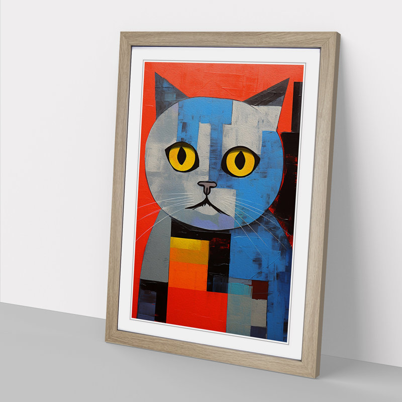 Cat Constructivism No.2 - Single Picture Frame Print on Wood, Oak Framed, 46cm H x 34cm W