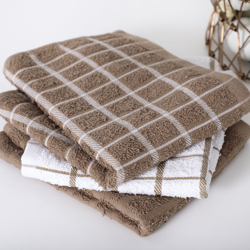 Cotton Plaid Tea Towel Kitchen Towel, Mocha