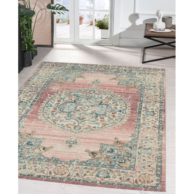 Kemp Indoor Outdoor Rug Flatweave Pink Classic Design, Rectangle 120 x 170cm