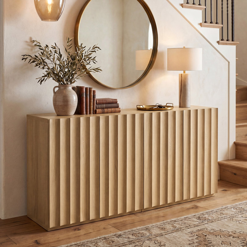 Sideboard Buffet Cabinet With Storage, 62.76" Fluted Wood Accent Cabinet With Adjustable Shelves, Modern Credenza Console Cabinet For Living Room, Kitchen, Entryway