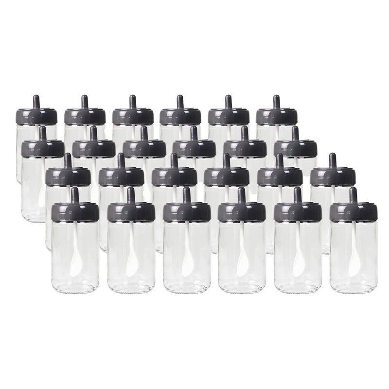 Ensemble de pots à épices de qualité supérieure (24 pièces), verre noir, 2,6 x 2,6 x 5,1 pouces | Capacité de 10,1 oz liq. Chacune | 100% lavable au lave-vaisselle | Idéal pour l'organisation et le rangement de la cuisine, design élégant pour les