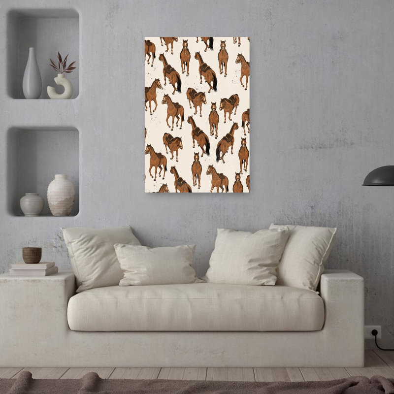 Equestrian Horse Pattern Classic Contemporary Horse Wall Art Print 1 Piece Wrapped Canvas Wall Art, 91.44cm H x 60.96cm W
