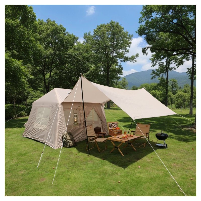 Tente de camping gonflable de 5,72 m² - tente de glamping imperméable 4 saisons avec auvent détachable, fenêtres en maille et pompe
