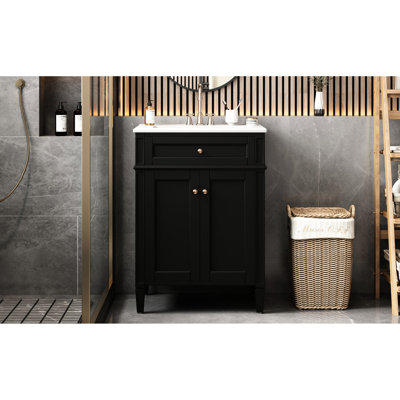Meuble-lavabo de 24 po avec lavabo, 2 portes et tiroir basculant pratique pour une utilisation quotidienne