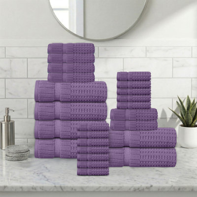 Ensemble de serviettes 24 pièces Willow - 100% coton peigné, qualité supérieure 630 g / m², mauve, ultra-doux et très absorbant (6 serviettes de bain, 6 serviettes à main, 12 serviettes)