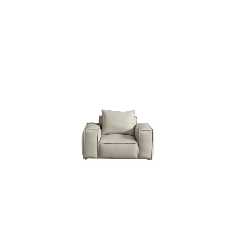 Light Gray Full Leather Chair with Wooden Legs