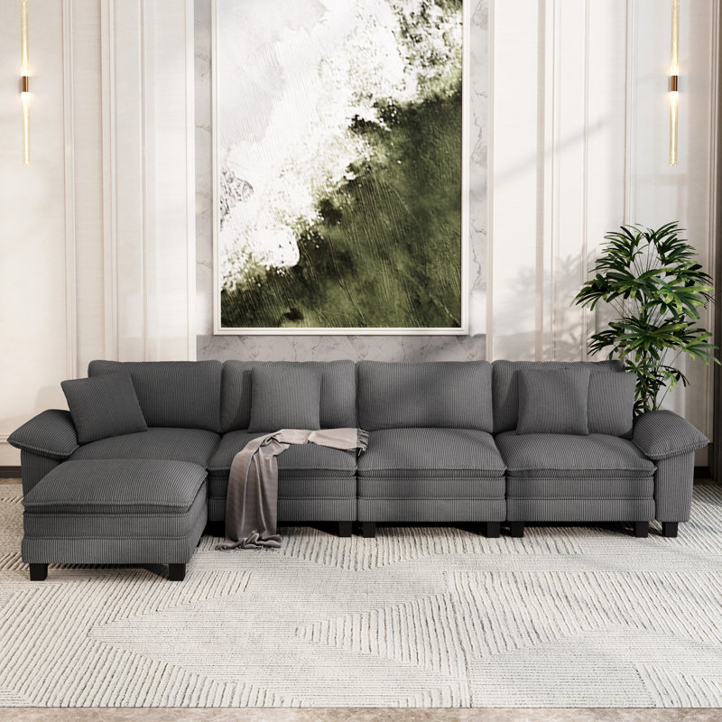Canapé modulaire de 158 po, canapé en L surdimensionné avec repose-pieds et siège profond à 5 places avec coussin décoratif