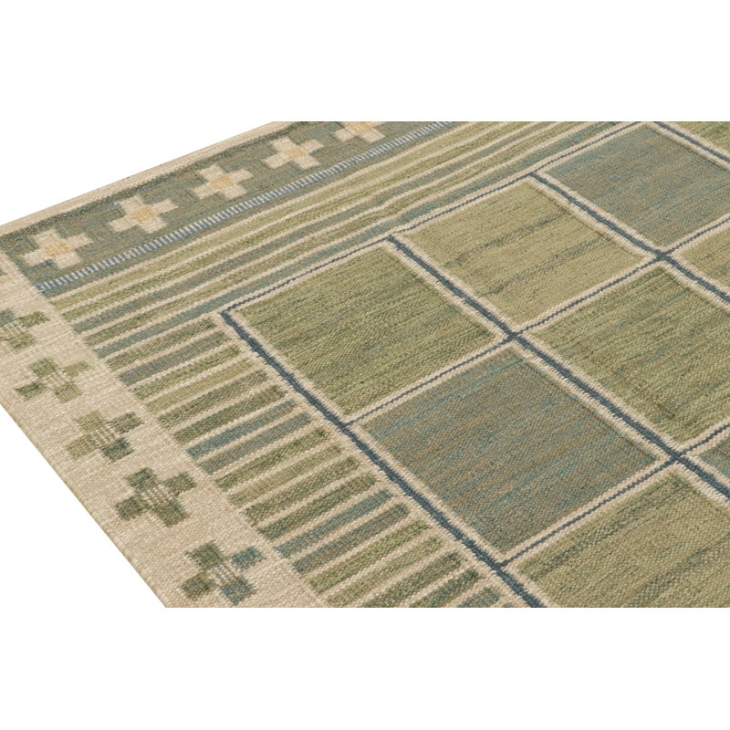 Rug & Kilim’S Scandinavian Rug Kilim In Green And Blue Geometric Pattern, Rectangle 8' x 10'
