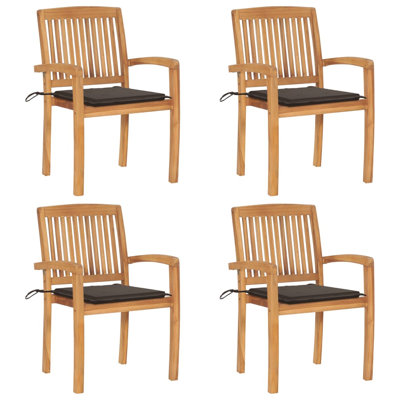 Chaise de patio empilable en teck avec coussin