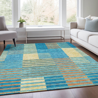 Premium Machine Washable Prisco Teal Rug
