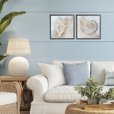 Conch & Nautilus Ocean's Edge 2pc Framed Giclee Set, design by Audrey Jeanne Roberts