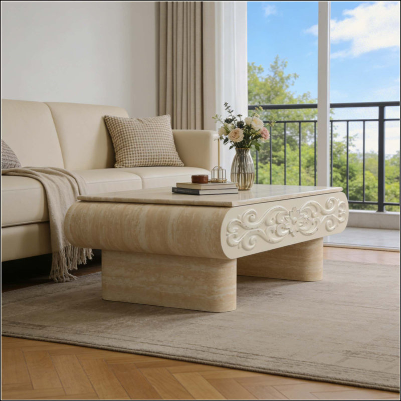 Table basse à plateau relevable, bureau moderne en bois avec rangement caché, 15.55" H x 39.37" W x 23.62" D, Beige