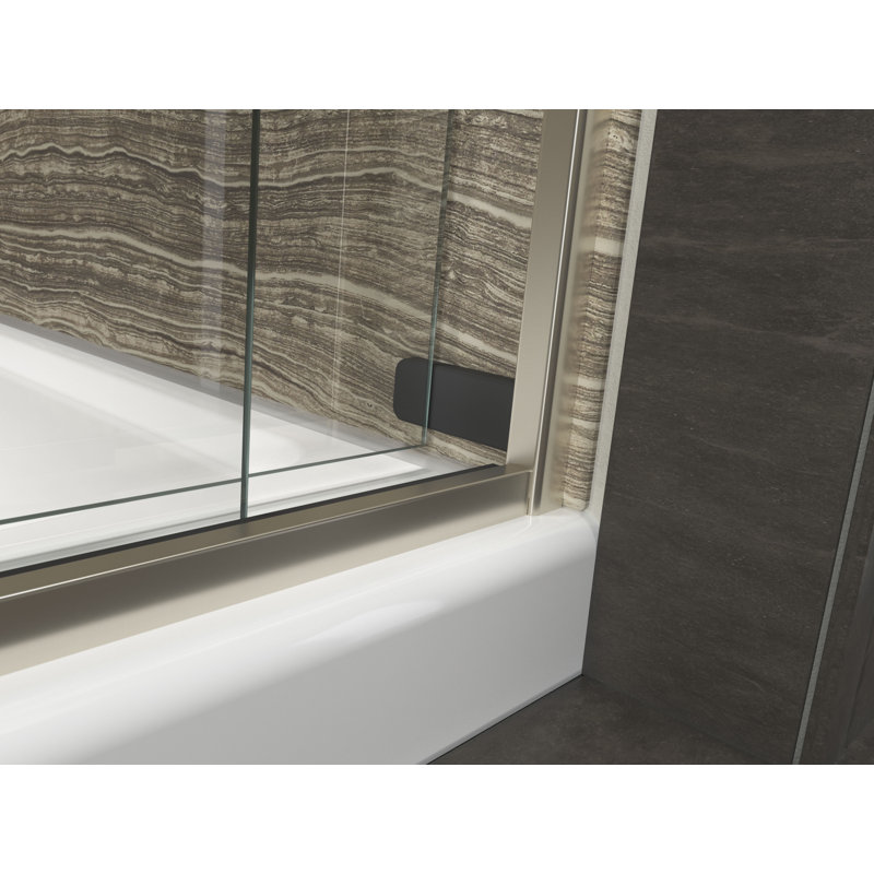 Levity 47.63" x 74" Double Sliding Shower Door with Blade Handles with CleanCoat Technology, Anodized Brushed Bronze