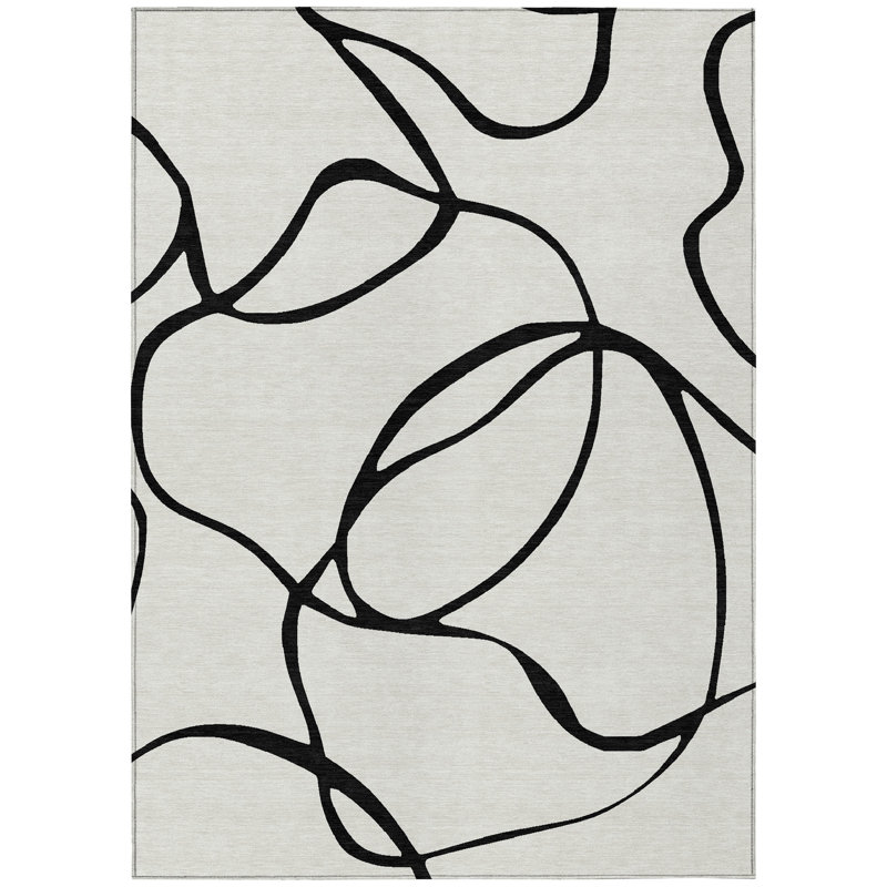 White Synthetic Rectangular Washable Indoor/Outdoor Rug 46" x 30"