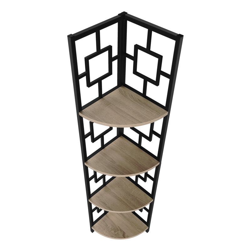 Bibliothèque, bibliothèque, étagère, d'angle, 4 niveaux, H 62 po, bureau, métal stratifié, contemporain, moderne, Taupe