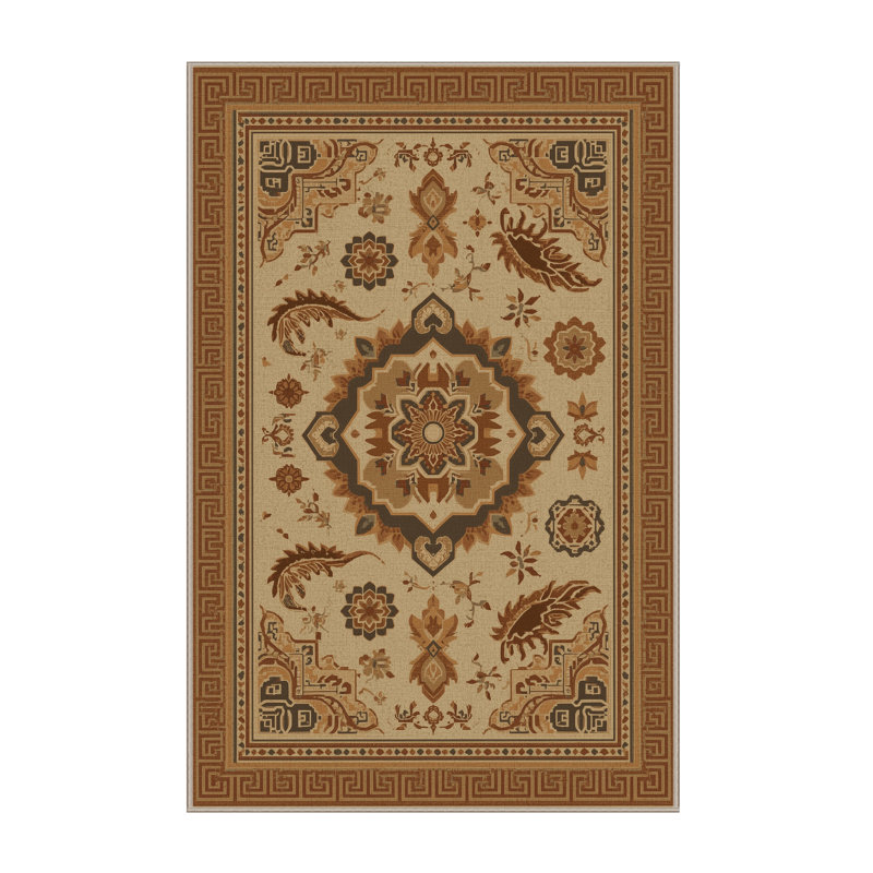 Tapis oriental doux doux et moelleux de style oriental Jamarcus - reliure beige, 5 x 8