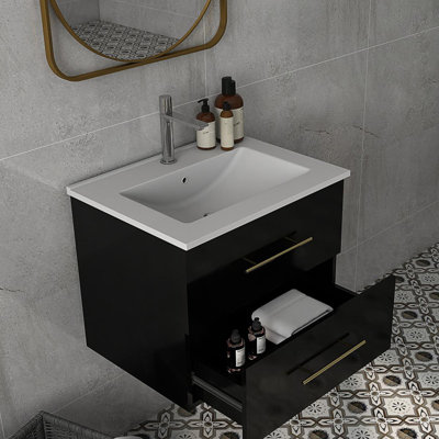 Meuble-lavabo mural avec lavabo et tiroirs doubles