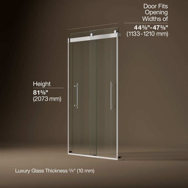 Levity Plus Less Sliding Shower Door, 81-5/8 In. H X 44-5/8 - 47-5/8 In. W, With 3/8 In.-Thick Crystal Clear Glass, Silver