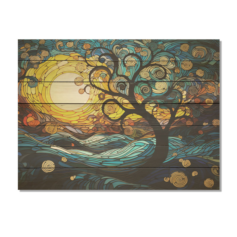 Arbre magique bleu et jaune - Arbre sur bois, H 34 po x l 44 po