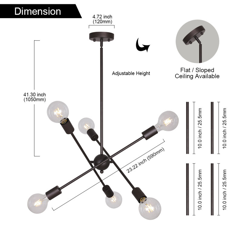 Lustre sphérique spoutnik 6 lumières Hairston, Bronze huilé