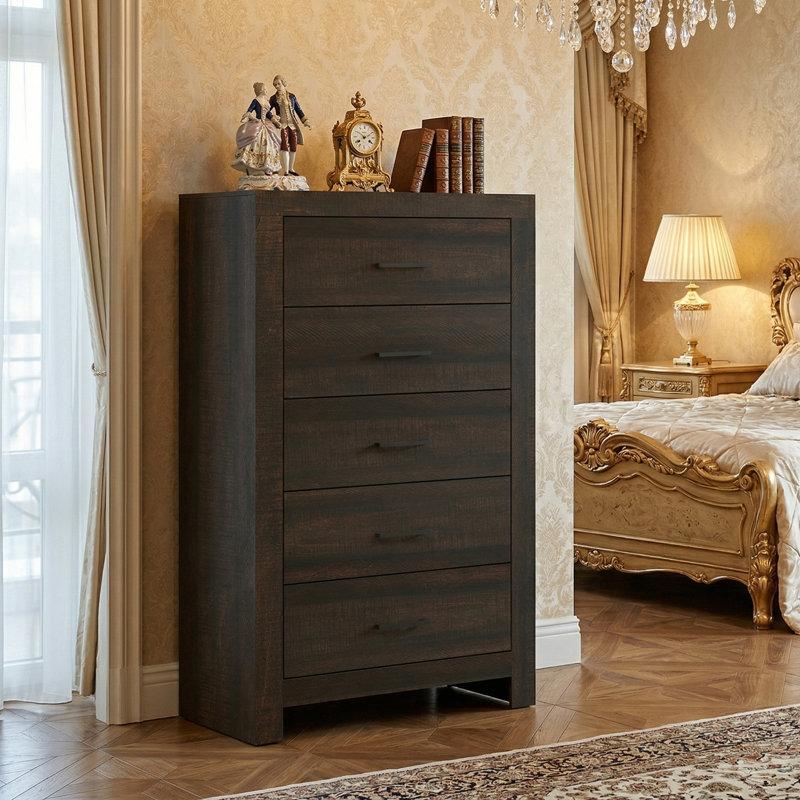  Ellorie 45.3" H 5-Drawer Vintage Woodgrain Accent Chest, Beige