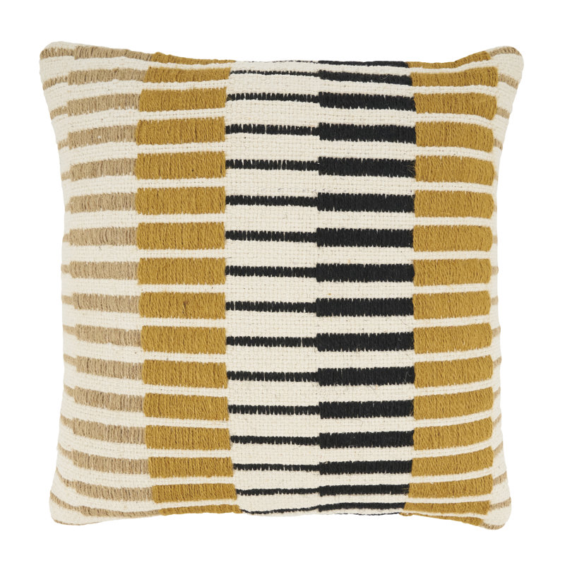 Reversible Striped Yellow and Black Down Filled Throw Pillow