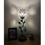 Simonetti Tiffany Torch Table Lamp Stained Glass Baroque Style USB Ports LED Bulb 6"W*6"D*20"H