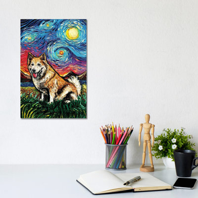 Icelandic Sheepdog Night by Aja Trier - Wrapped Canvas Print