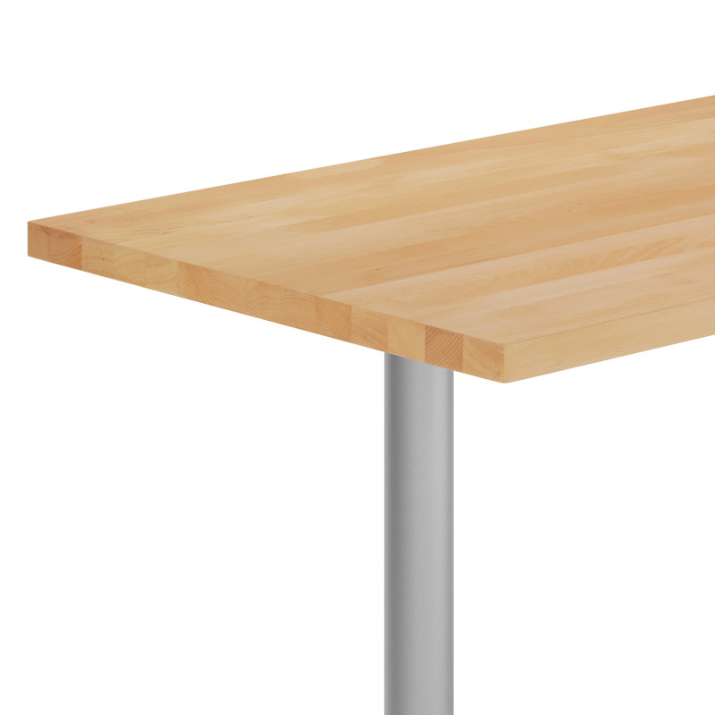 48"L x 30"W Solid Wood Commercial Tabletop w/Two 22" x 22" Dining Height T-Bases, 29.5"H x 48"L x 30"W, Natural Wood, Silver