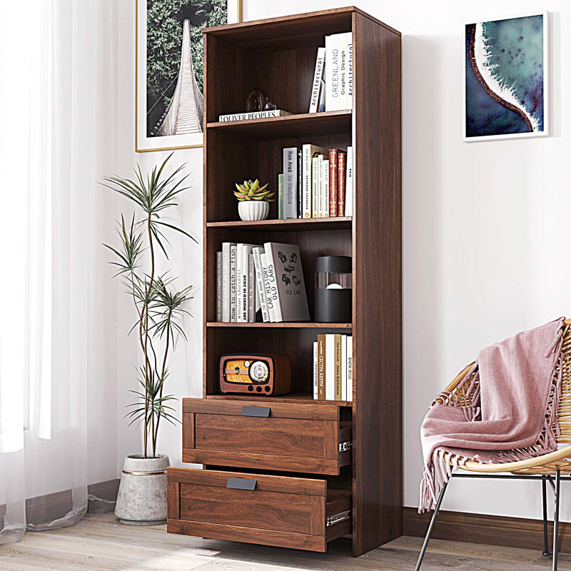Bibliothèque de 70,87 po de hauteur avec tiroirs et 4 tablettes