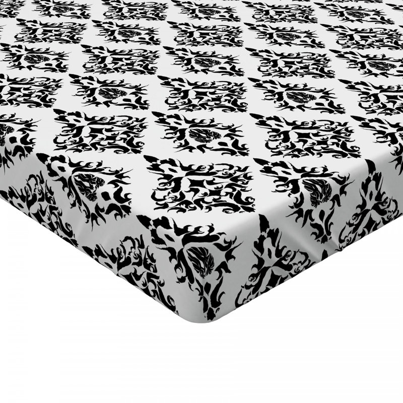 Microfiber Damask Fitted Sheet, Black/White, Full Fitted Sheet