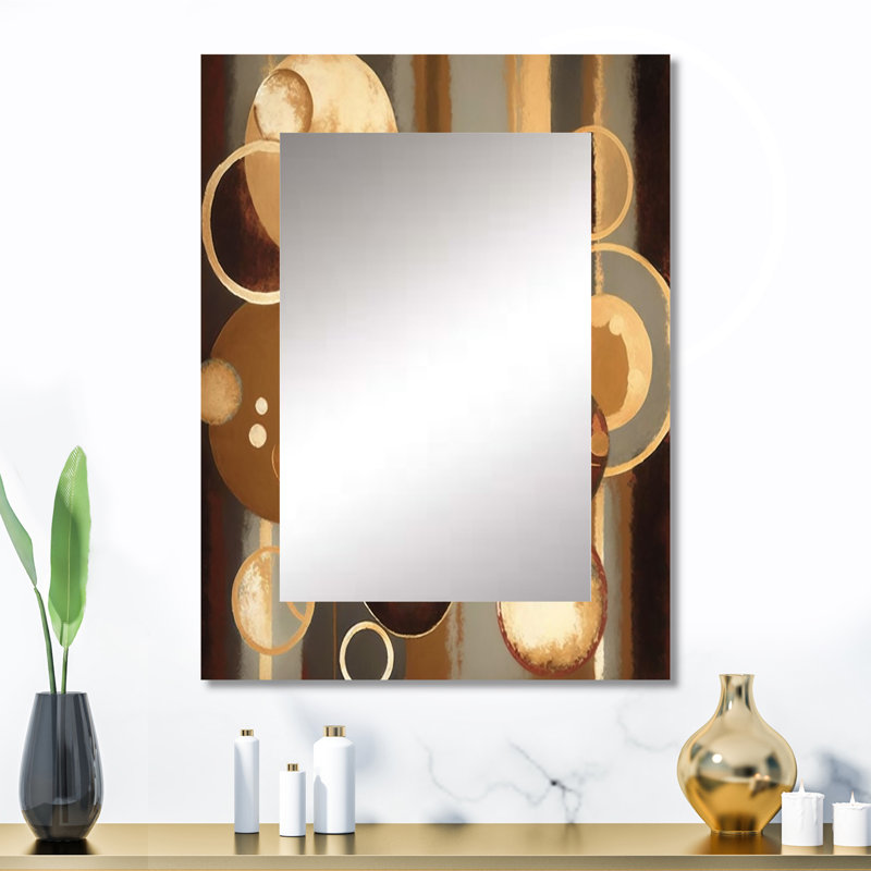 Aged Barrel Universes II - miroir mural décoratif abstrait, miroir brun, impression sur métal, 32 po x 24 po